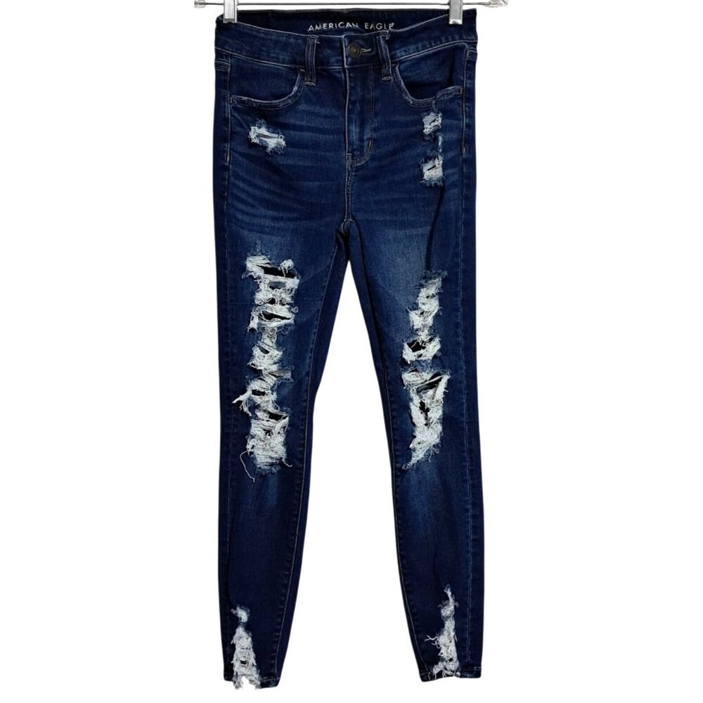 American Eagle Jeans Womens Hi-Rise Distressed Jegging Size 2 Short Destroyed Da